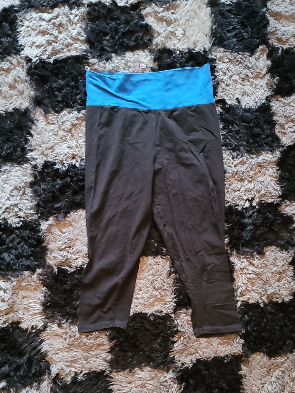 Bliss Black Capri Leggings with Bright Blue Waistband